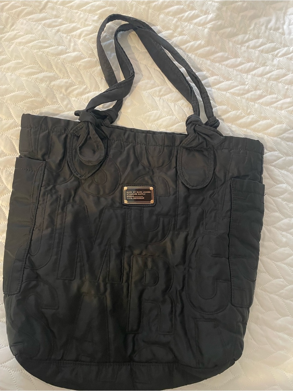 Marc Jacobs Black Quilted Logo Tote with Knotted Straps